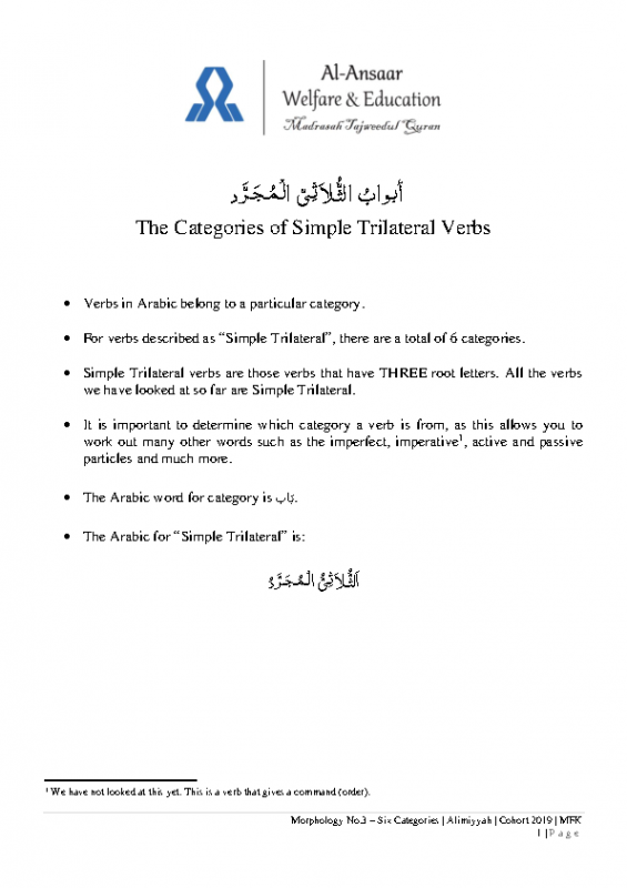 3. Six Categories of Simple Tri Verbs