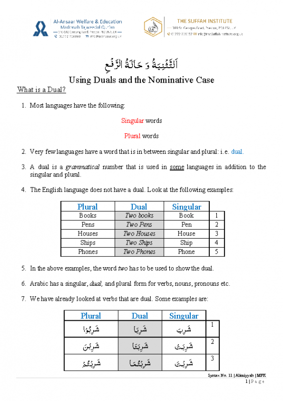 11 Duals + Nominative Case