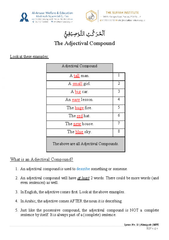 15 Adjectival Compound