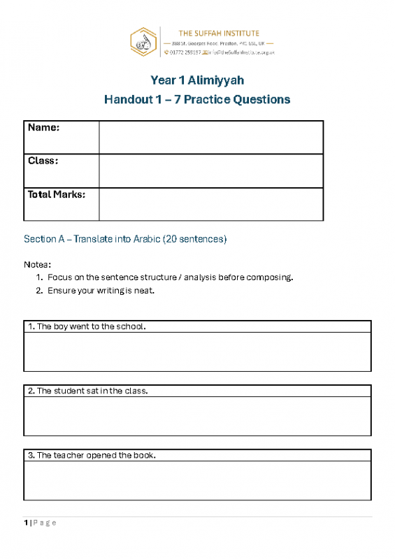 7b Handout 1 to 7 Practice Qs