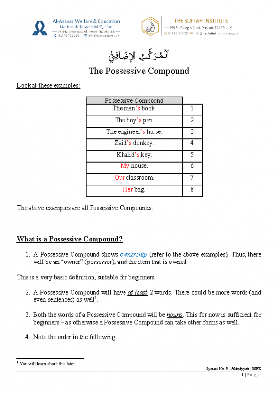 9 Possessive Compound
